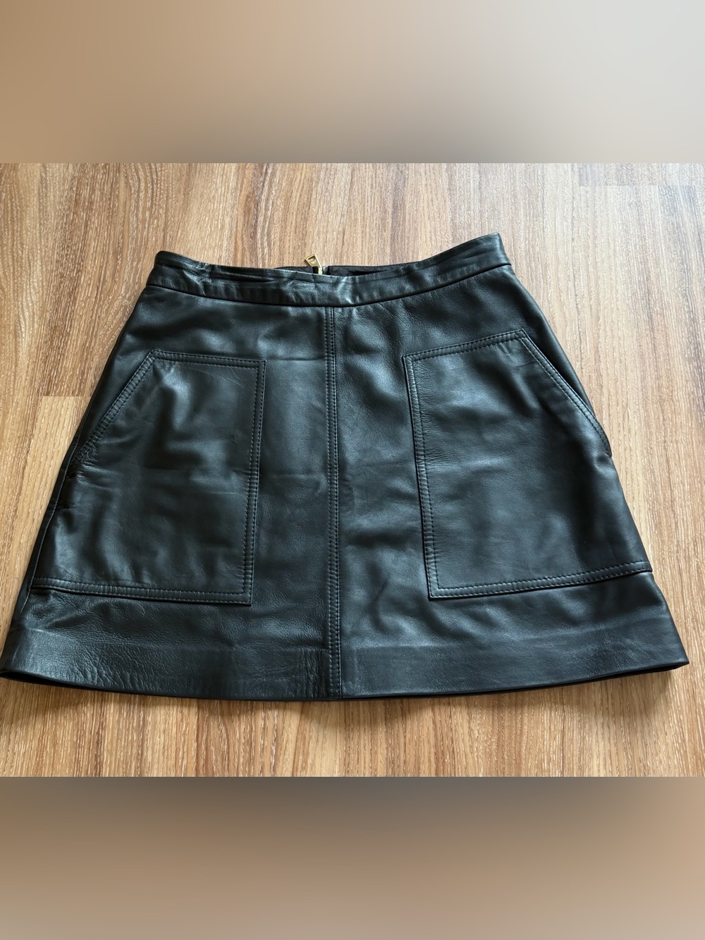 Ted Baker Black Leather Mini Skirt with Front Pockets